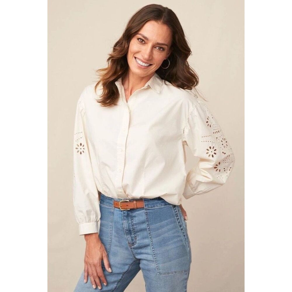 NEW Ivory Sz Medium Embroidered Sleeve UNDER CANVAS Shirt GOOD HART MATILDA JANE